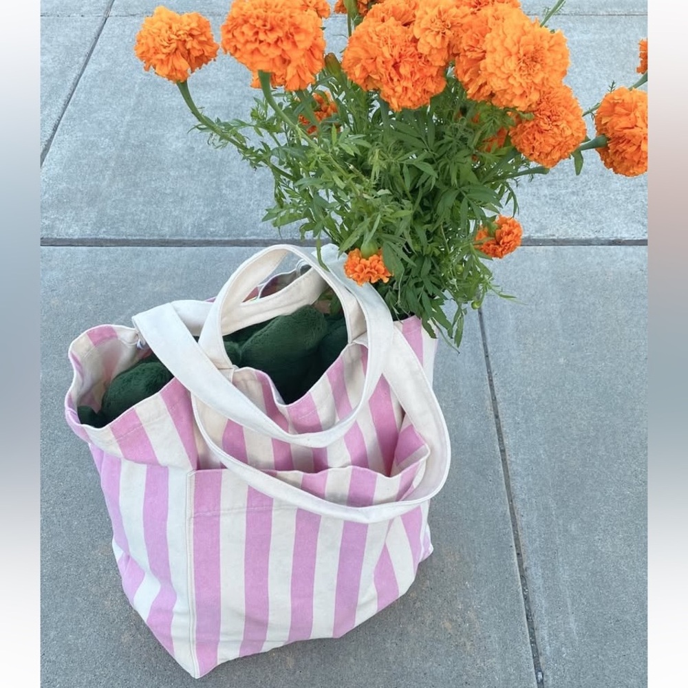 Baggu Giant Pocket Tote in Pink Awning Stripe